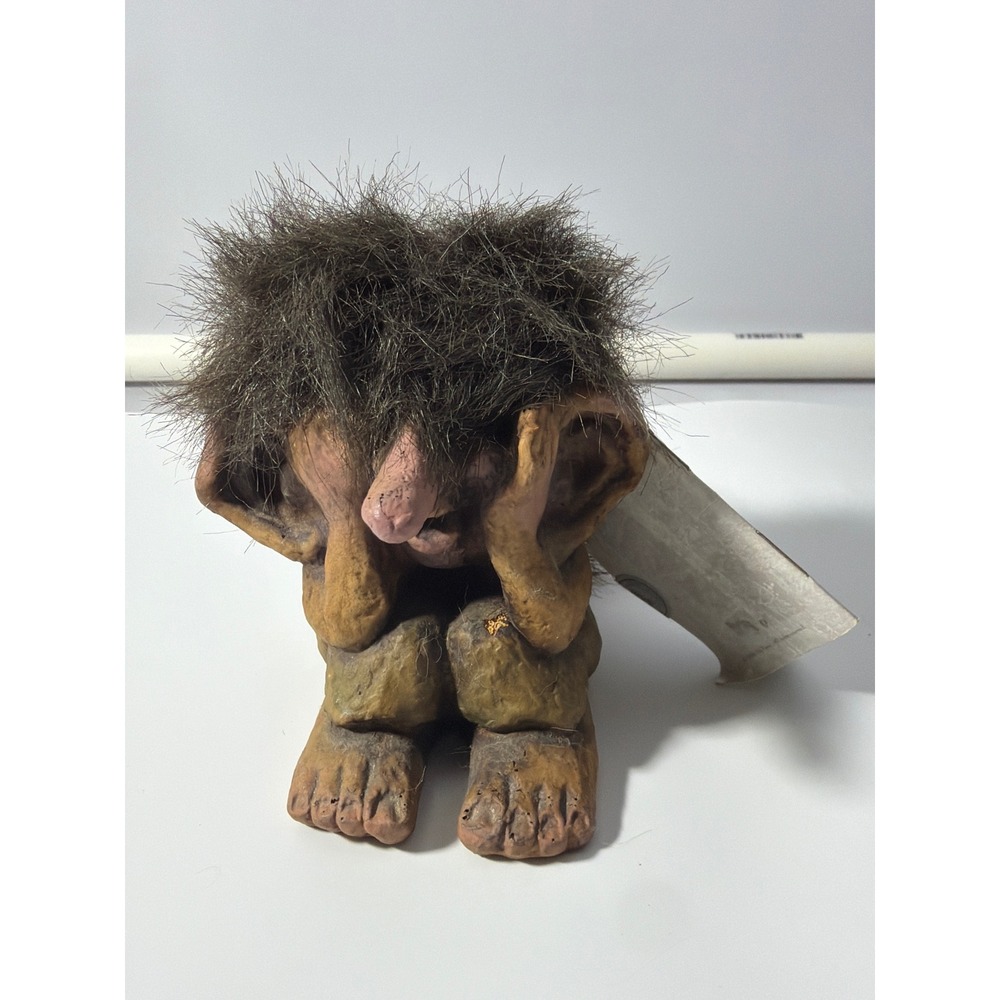 NyForm Troll Figurine Handmade Norway 177 Sitting Shy Folk Art Collectible 4in